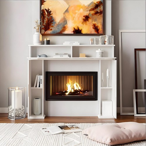 Wooden white fireplace - wooden,